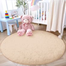 (Beige, 120 X 120 cm-Round Rug) Fluffy Rugs Anti-Slip Large Shaggy Rug Super Soft Mat Living Room Bedroom Carpet