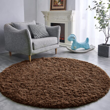 (Brown, 120 X 120 cm-Round Rug) Fluffy Rugs Anti-Slip Large Shaggy Rug Super Soft Mat Living Room Bedroom Carpet