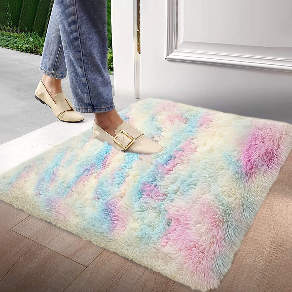 (Rainbow, 80 X 150 cm) Fluffy Rugs Anti-Slip Large Shaggy Rug Super Soft Mat Living Room Bedroom Carpet