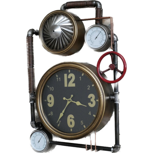Wall Mounted Industrial Pipe Clock | Pressure Gauge Style