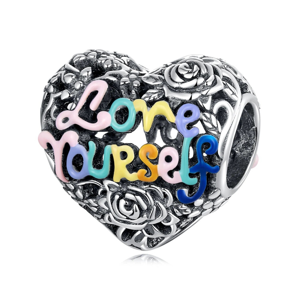 Love Yourself Love Heart Charm Bead Genuine 925 Sterling Silver Compatible With Pandora Bracelets