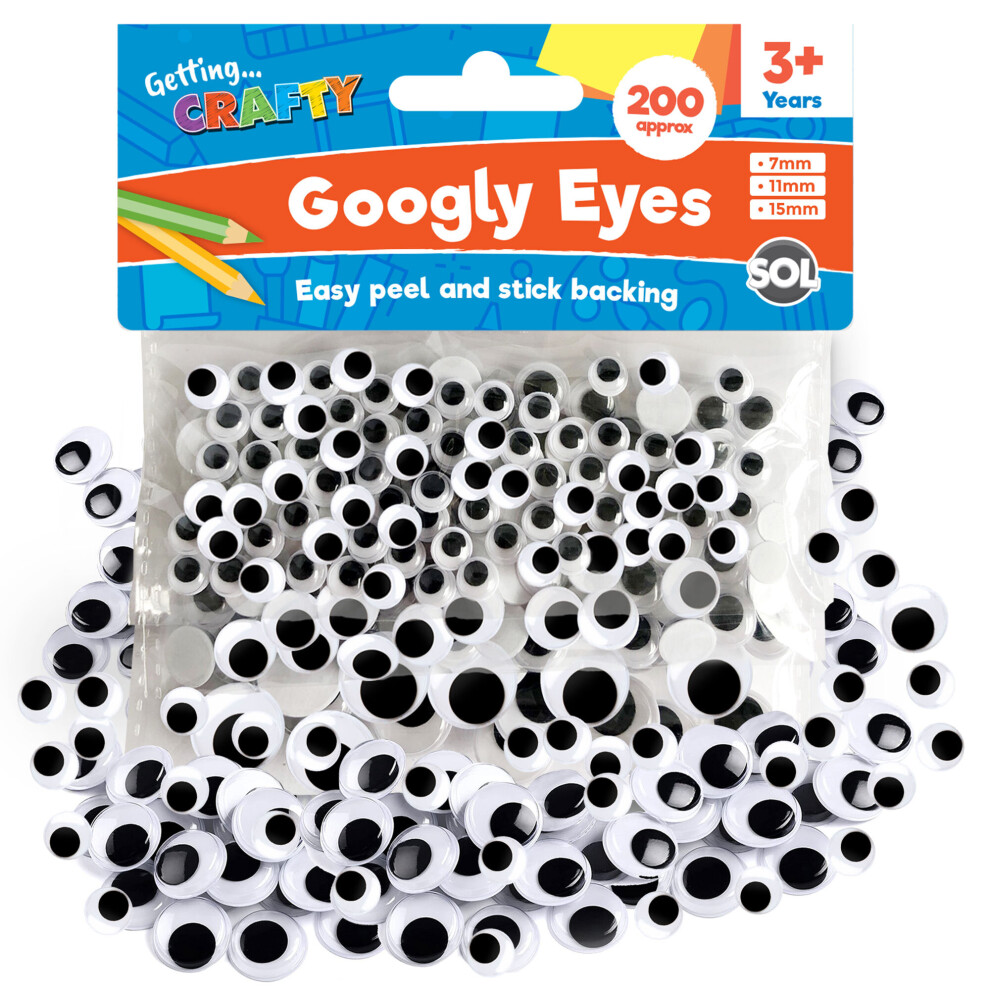 (200 units (1 x 200pk)) 200-1200 Self Adhesive Googly Eyes Stick 7,11,15mm