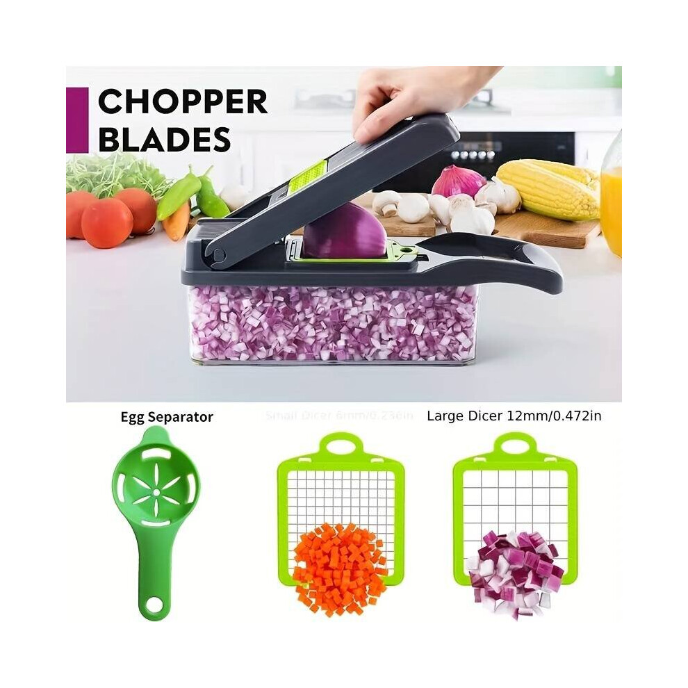 14/16pcs/Set, Vegetable Chopper, Multifunctional Fruit Slicer, Handle Food Grater, Vegetable Slicer, Cutter With Container, Onion Mincer Chopper