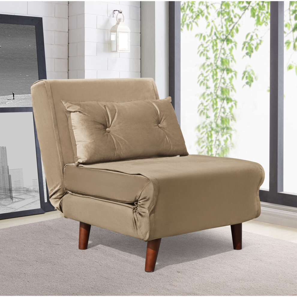 (Beige) Sofa Bed Chair Velvet Fabric Sleeper Chair