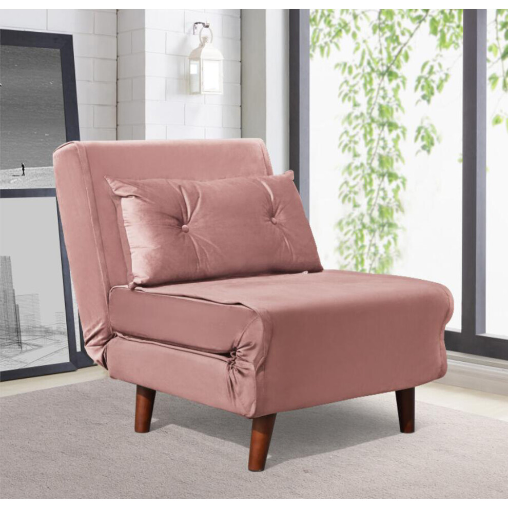 (Pink) Sofa Bed Chair Velvet Fabric Sleeper Chair