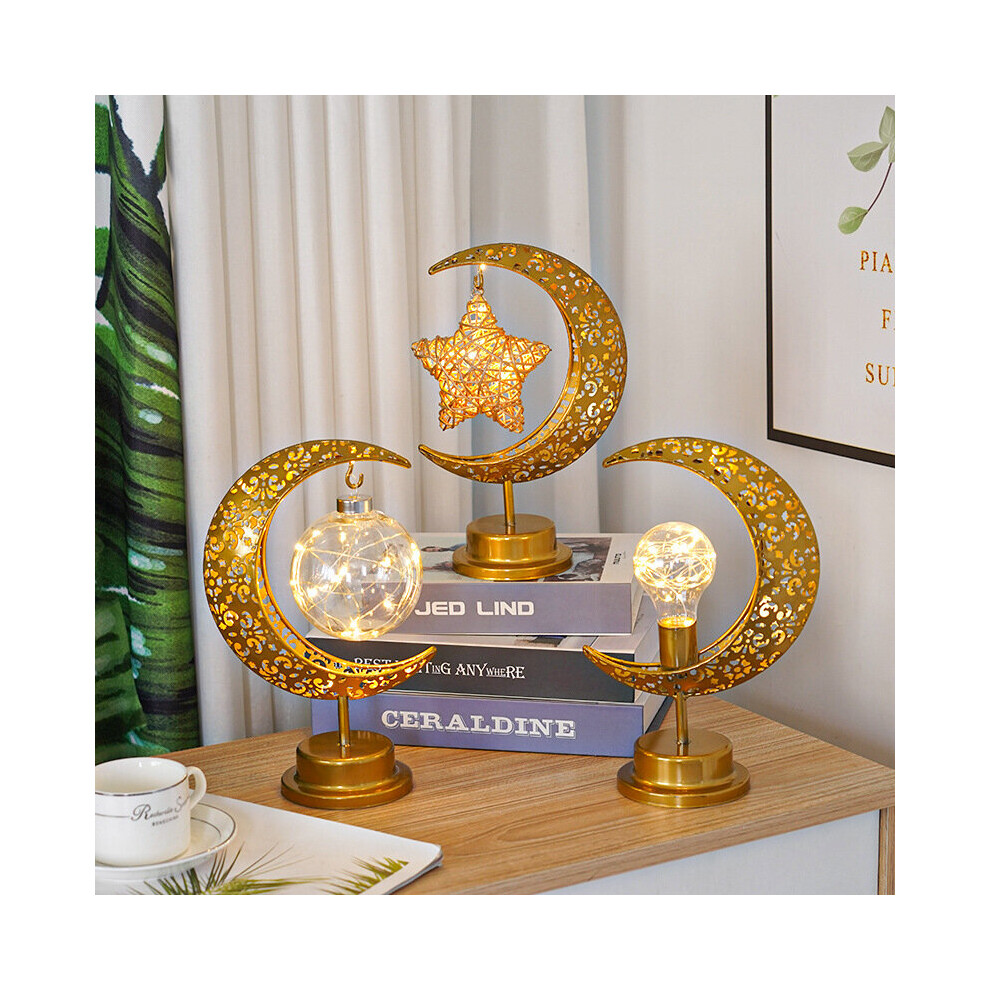 LED Iron Ramadan Moon Star Lights Lamp Islamic Muslim Festival Decorative Table Lamp for Home Bedroom Ramadan Kareem Decoration