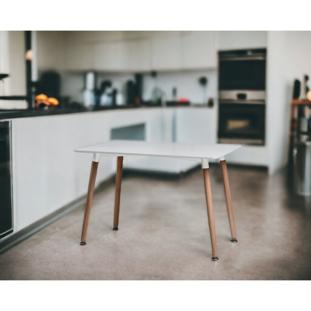 (White) 4 or 6 Seater Rectangle Scandi Style Kitchen Table