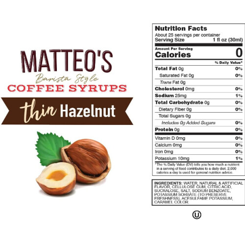 Matteo's Sugar Free Hazelnut 750ml Coffee Flavoring Syrup 2