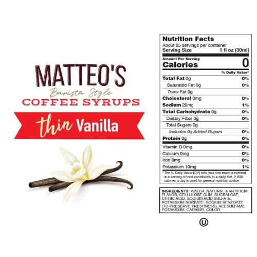 Matteo's Sugar Free Vanilla 750ml Coffee Flavoring Syrup 2