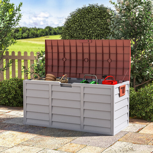 Living And Home Waterproof Large Plastic Garden Storage Box with Wheels 290L
