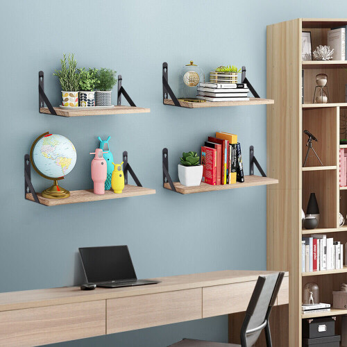 2Pcs Wooden Floating Shelves Wall Mounted Display Storage Decor 1