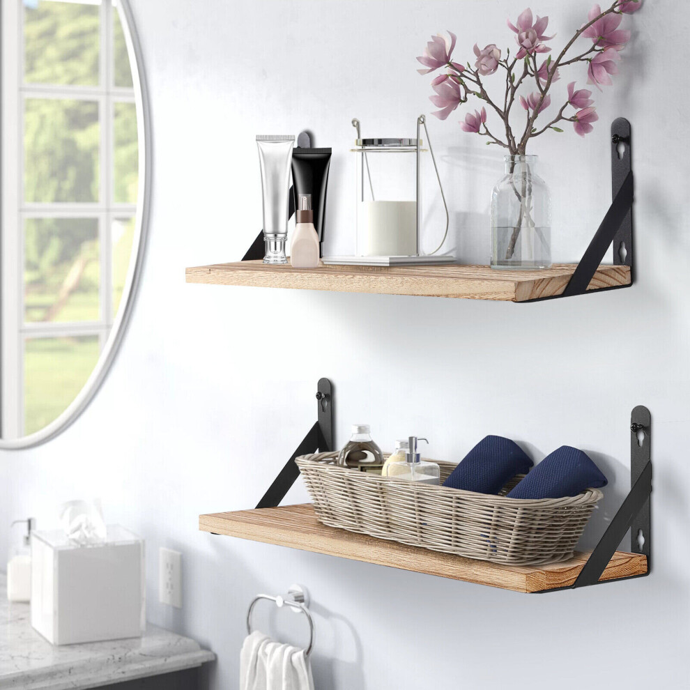 2Pcs Wooden Floating Shelves Wall Mounted Display Storage Decor