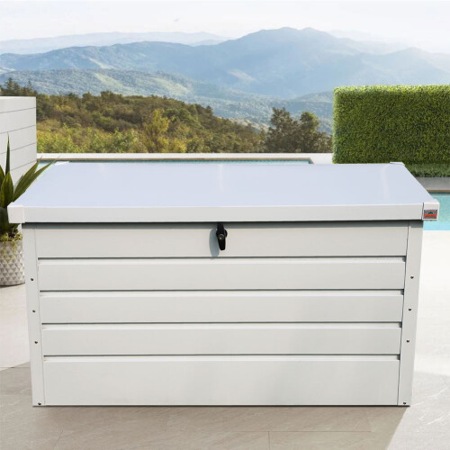 Living And Home 350L White Steel Lockable Waterproof Garden Storage Box 2