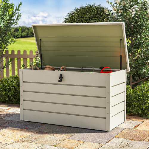 Living And Home 350L White Steel Lockable Waterproof Garden Storage Box
