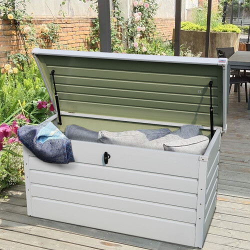 Living And Home 350L White Steel Lockable Waterproof Garden Storage Box 1