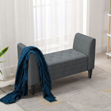 Velvet Buttoned Storage Ottoman Bench, Grey
