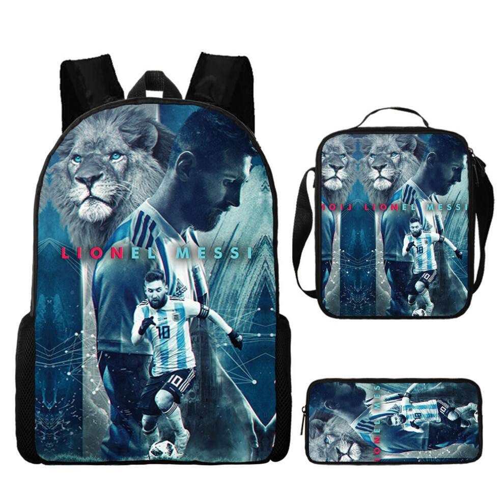 (A1) 3pcs football star Lionel Messi backpack student school bag travel bag