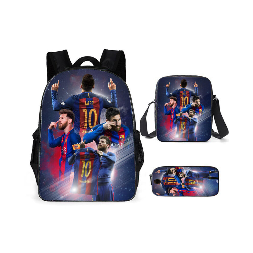 (A3) 3pcs football star Lionel Messi backpack student school bag travel bag