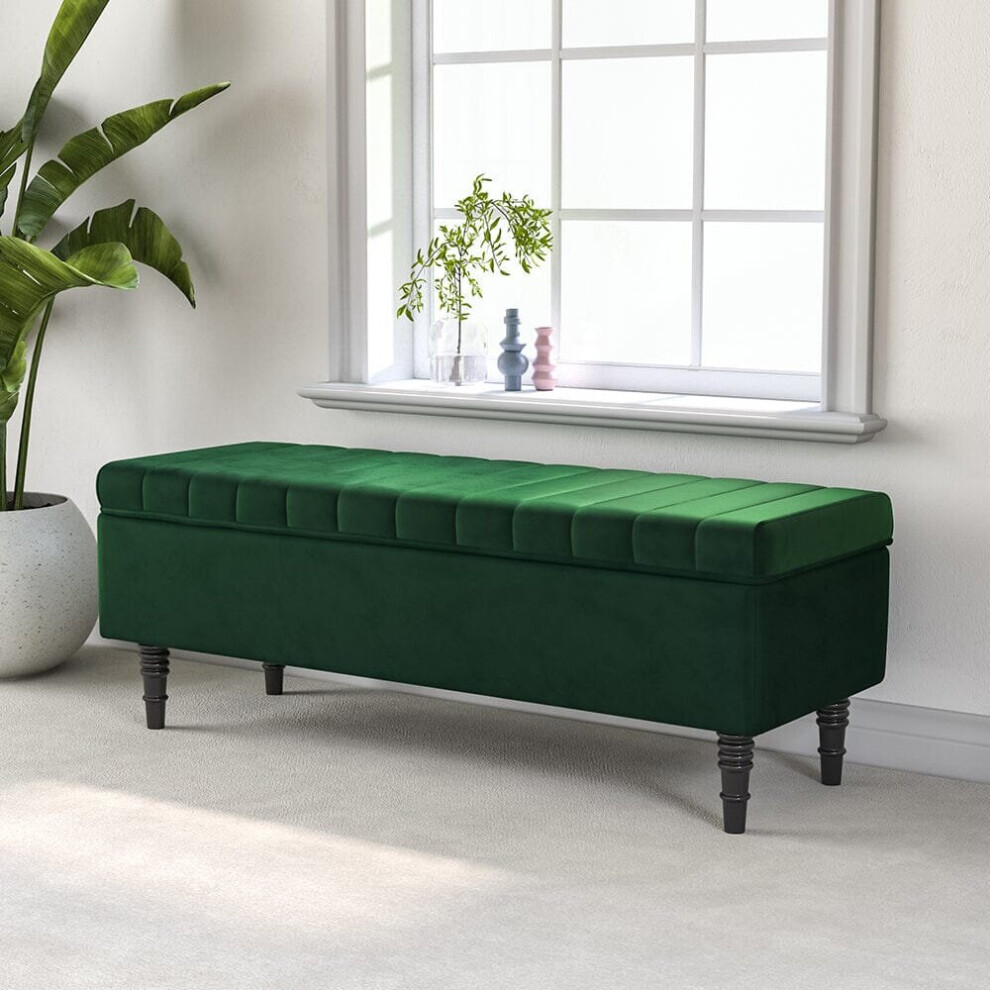 Living And Home Velvet Upholstered Storage Ottoman Modern Classic Entryway Bench Green