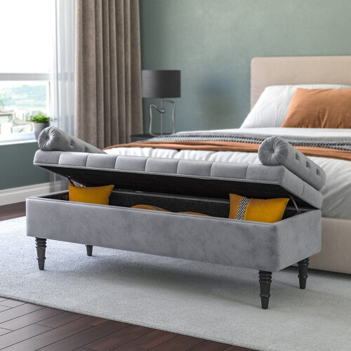 Living And Home Velvet Flip Top Storage Bench Footstool With Side Arms 1