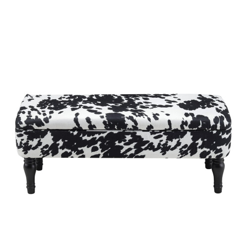 Living And Home Velvet Storage Bench Cow Print Upholster Storage Footstool 2
