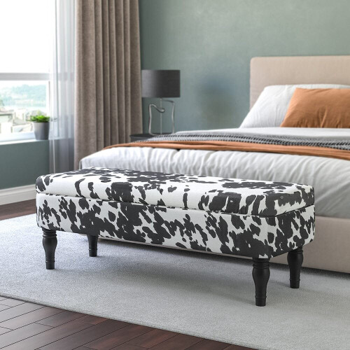 Living And Home Velvet Storage Bench Cow Print Upholster Storage Footstool