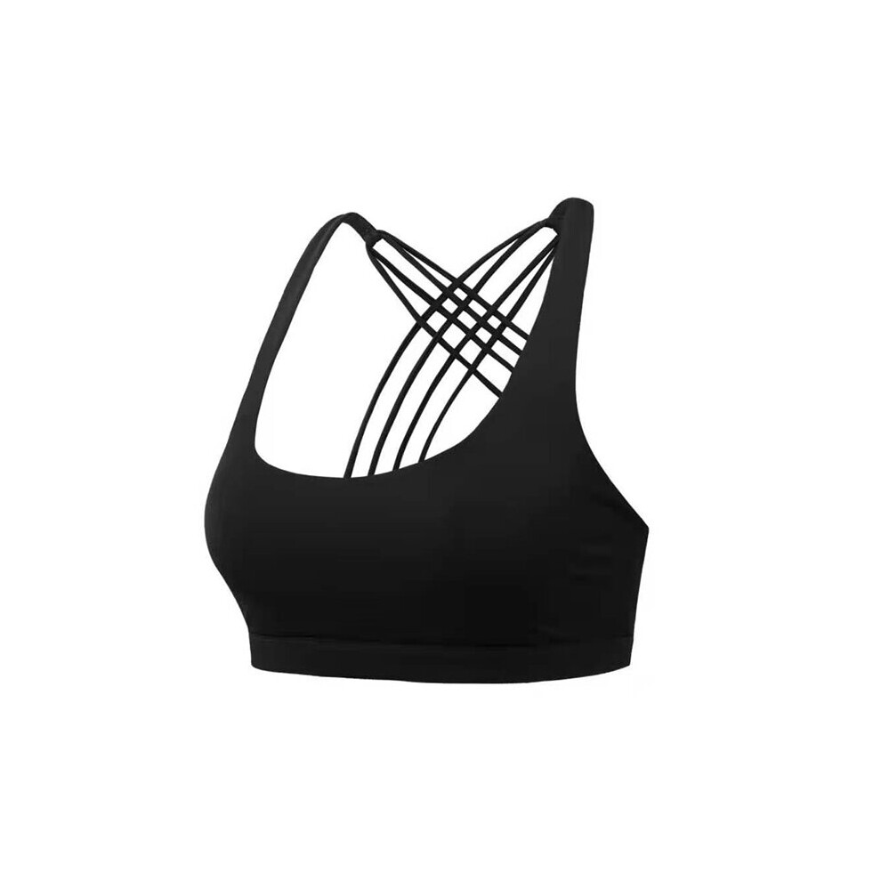 (Black, L) Cross Womens Padded Back Sports Bra Tops Vest Gym Fitness Yoga Vest Tops Crop