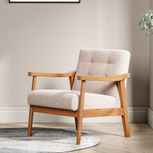 (Beige) Wooden Frame Leg Couch Linen Chair Armchair Fireside Solid Wood Vintage