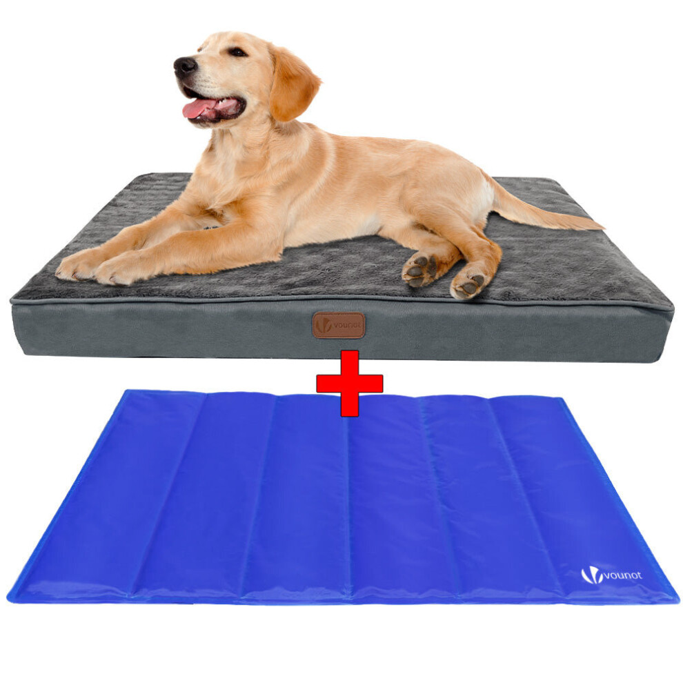 VOUNOT Wahsable Dog Bed with Cooling Mat Grey 75x50x6.5cm