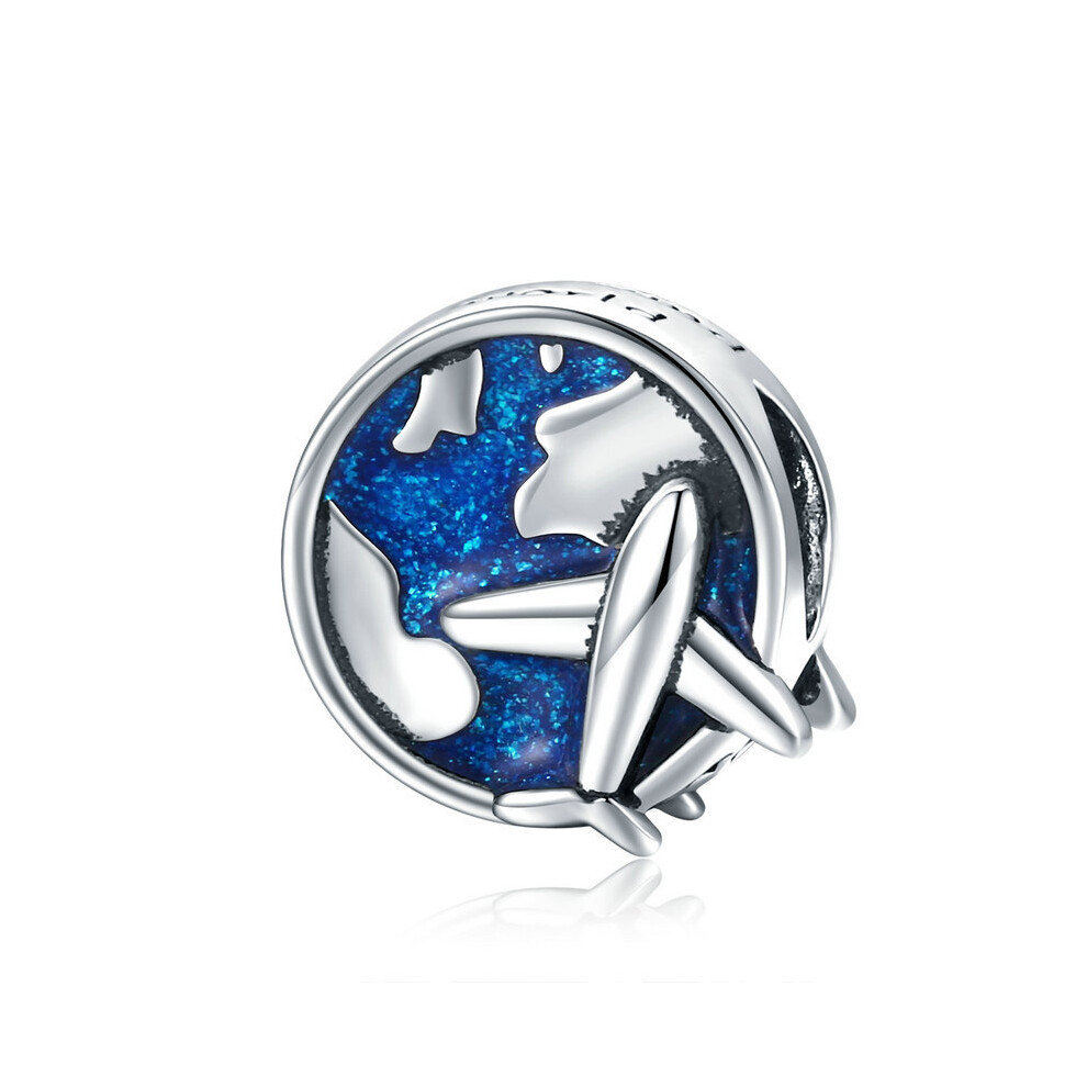 Travel Around The World Charm Bead Aeroplane Genuine 925 Sterling Silver Compatible With Pandora Bracelets