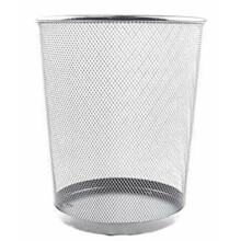 (silver) Circular Mesh Wastebasket Trash Bin