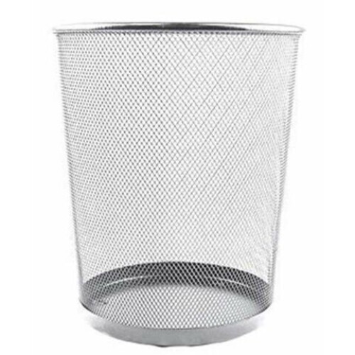 (silver) Circular Mesh Wastebasket Trash Bin