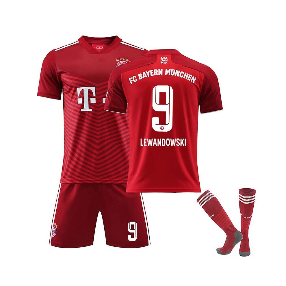 (28) Lewandowski #9 Jersey Home 2021-2022 New Season Fc Bayern Munich Soccer T-shirts Jersey Set For Kids Youths