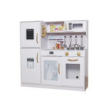 (White/Gold Edition) Large Kids Wooden Kitchen Play Set Kitchen Role Play Set With Utensils & Pans