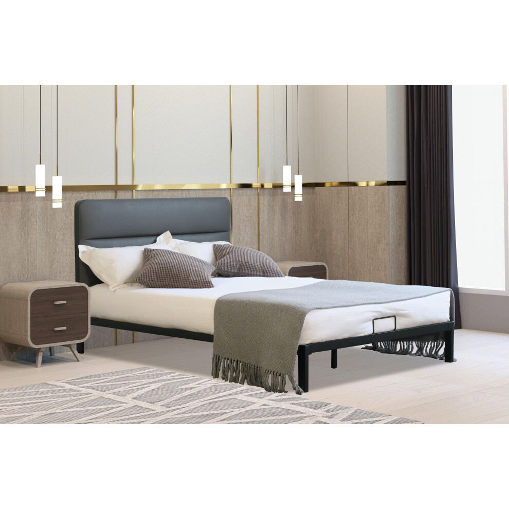 Comfy Living (, Kerri Mattress) Metal Bedframe With Faux Leather Headboard Grey