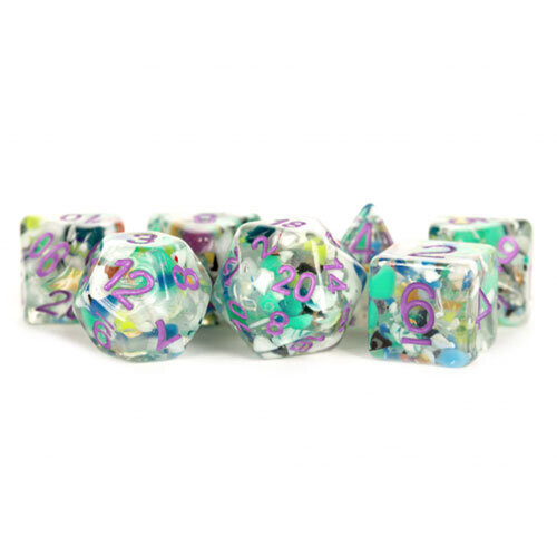 MDG Recycled Resin Polyhedral Dice Set 16mm (Purple Numbers)