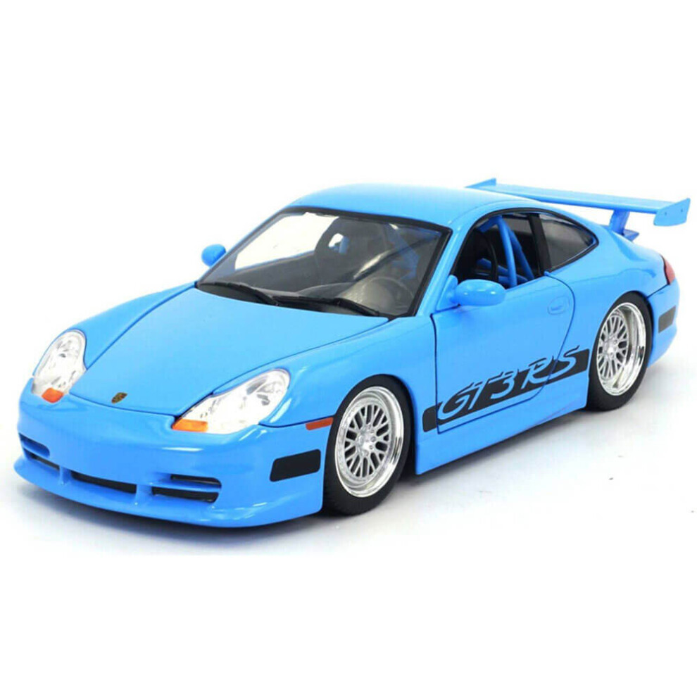 Fast And Furious Porsche 911 Gt3 Rs With Accents """"Fast & Furious"""" Movie 1/24 Diecast Model Car By Jada Light/Blue/Black