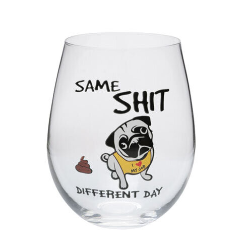 Contemporary Stemless Wine Glass (Pug)