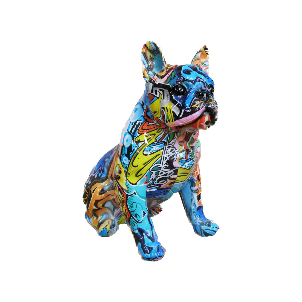 Large Sitting Graffiti Style Bulldog Sculpture Ornament Gift | Resin