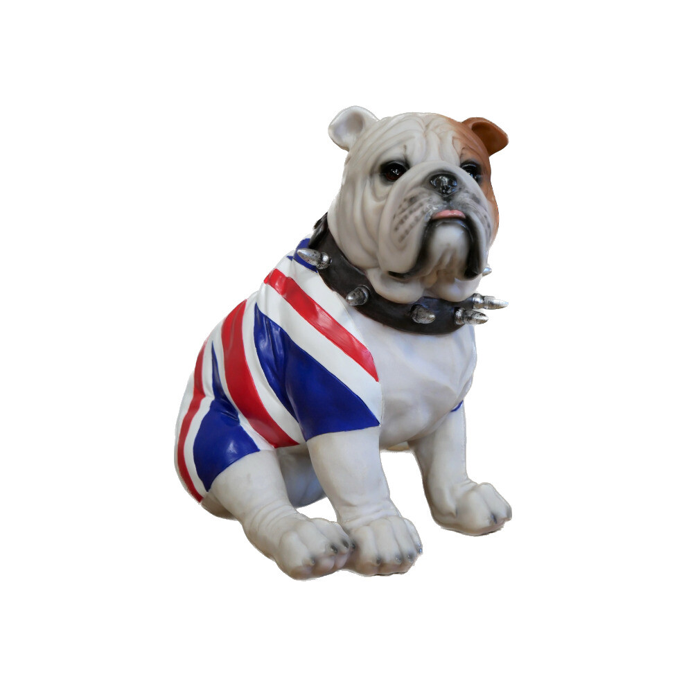 Sitting British Bulldog Sculpture Ornament Gift | Resin | Union Jack