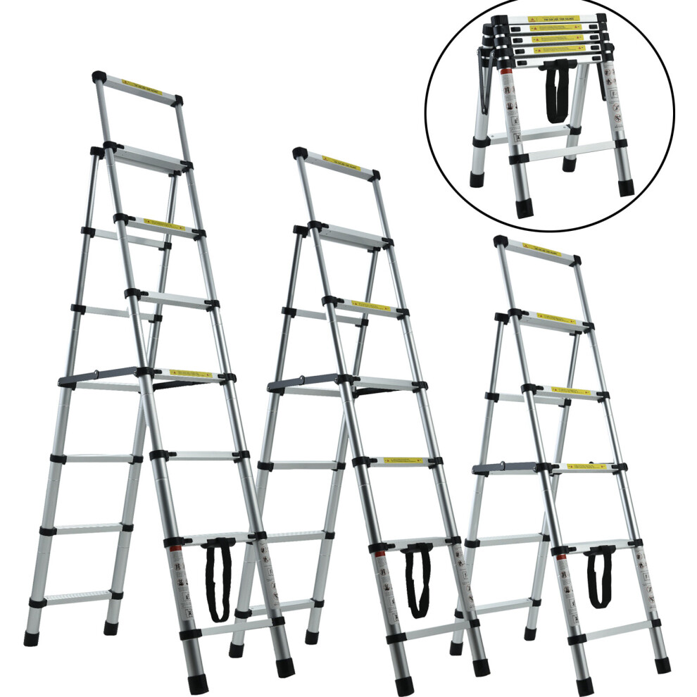 (6+7 Step) Step Ladder 2 Ways Combination Ladder Aluminum A-Frame Stepladder Extension Telescopic Ladde for Home Kitchen Office Household