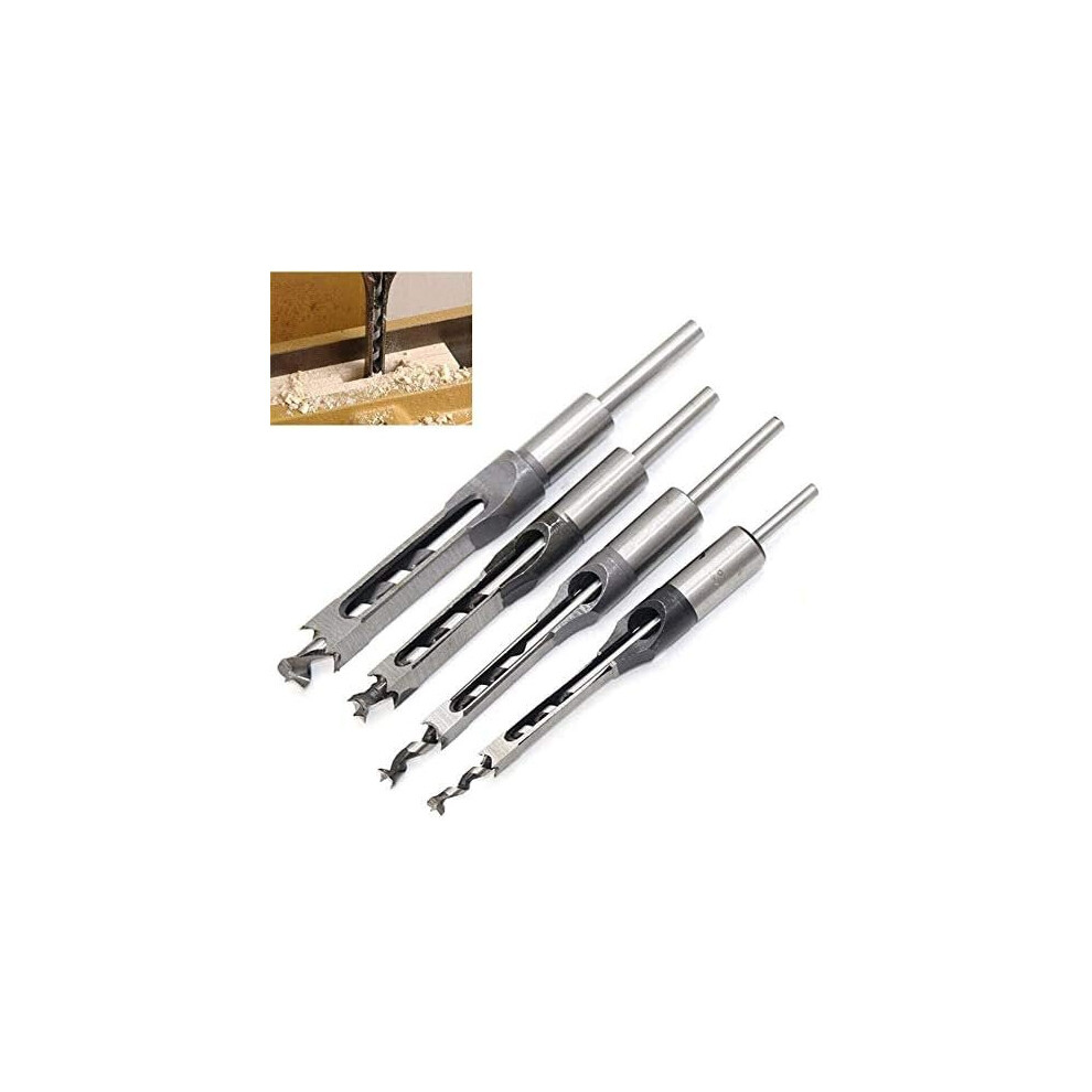 4Pcs Square Hole Drill Bit Sets, Woodworking Mortise Chisel Hole Saw Drill Bit Set, Diy Woodworking Hole Open Drilling Tools (6.4Mm/8Mm/9.5Mm/12.7Mm) 7654891962171