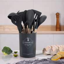 (Grey) 11-piece Silicone Kitchen Utensil Set for Nonstick Cookware Non-stick Spatula Bakeware Accessories