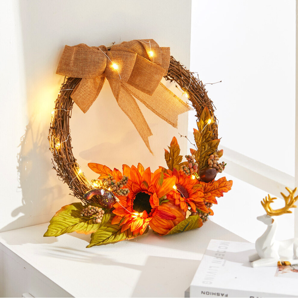 Thanksgiving Halloween Artificial Sunflower Wreath with Lights