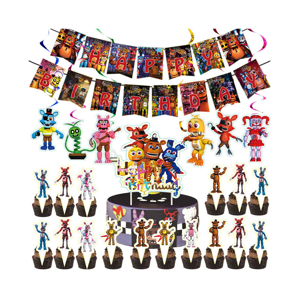 (32Pcs Set) Nights Five At Freddys Party Supplies Birthday Balloon Banner Cake Topper
