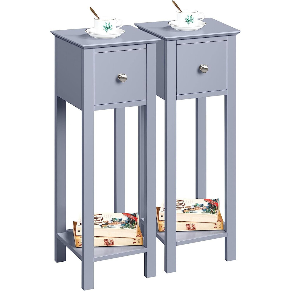2x Slim Bedside Table Nightstand w/ Drawer Narrow Side Table Grey