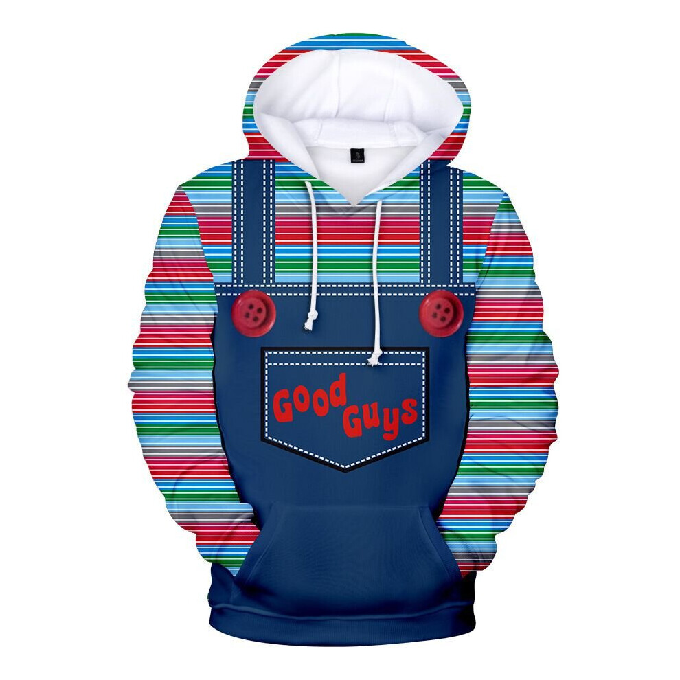 (Blue, L) Men Good Women Guys Chucky 3d Print Sweatshirt Hoodies Fashion Style Top Hooded