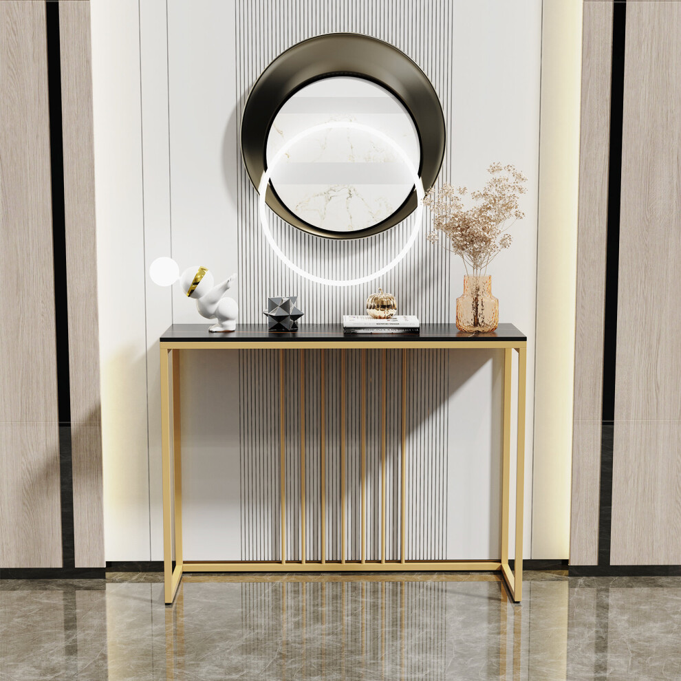 (Black Top Golden Legs 100cm) Slim Narrow Hallway Marble Console Bar Table