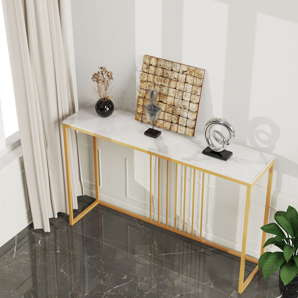 (White Top Golden Legs 120cm) Slim Narrow Hallway Marble Console Bar Table