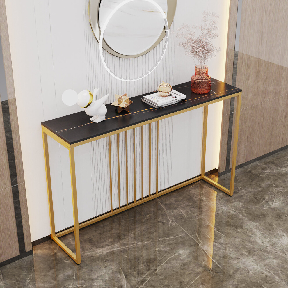 (	Black Top Golden Legs 120cm) Slim Narrow Hallway Marble Console Bar Table